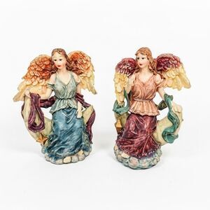 Pair of Angel Statues Figurine Easter, Religious, Heavenly 5.5" tall Resin EUC